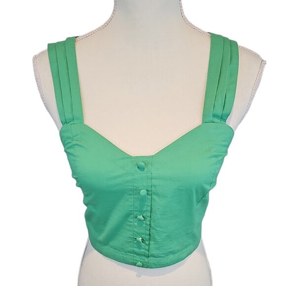 Sim & Sam Mint Green Button Front Crop Top Women's Size M - Picture 2 of 14